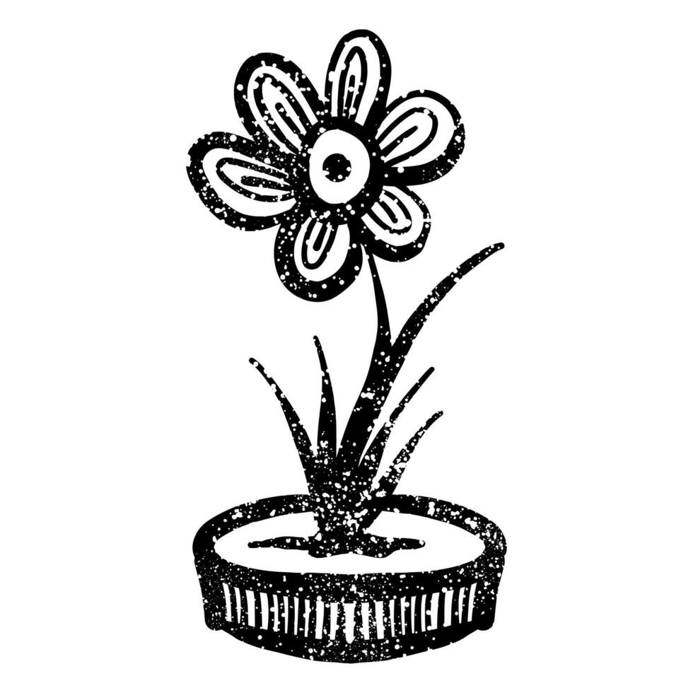 Hand drawn plant in pot with grunge texture vector
