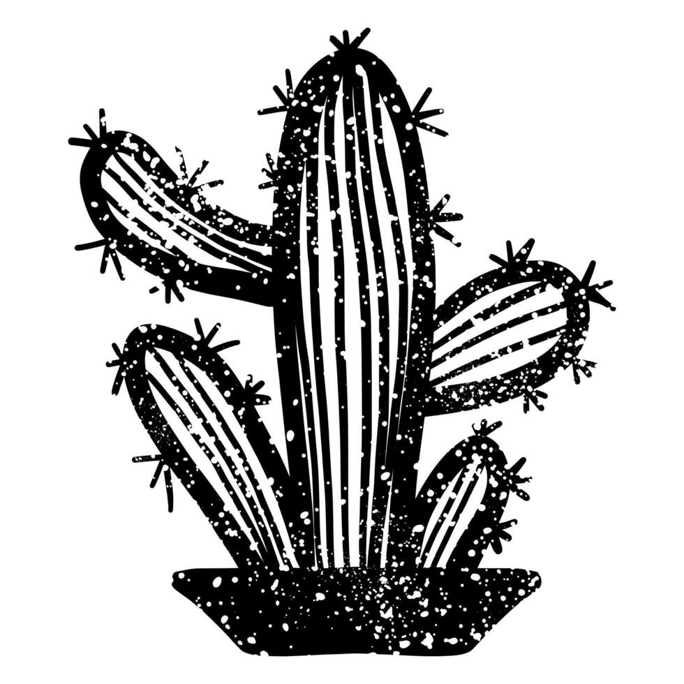 Cactus desert plant in pot with grunge texture vector