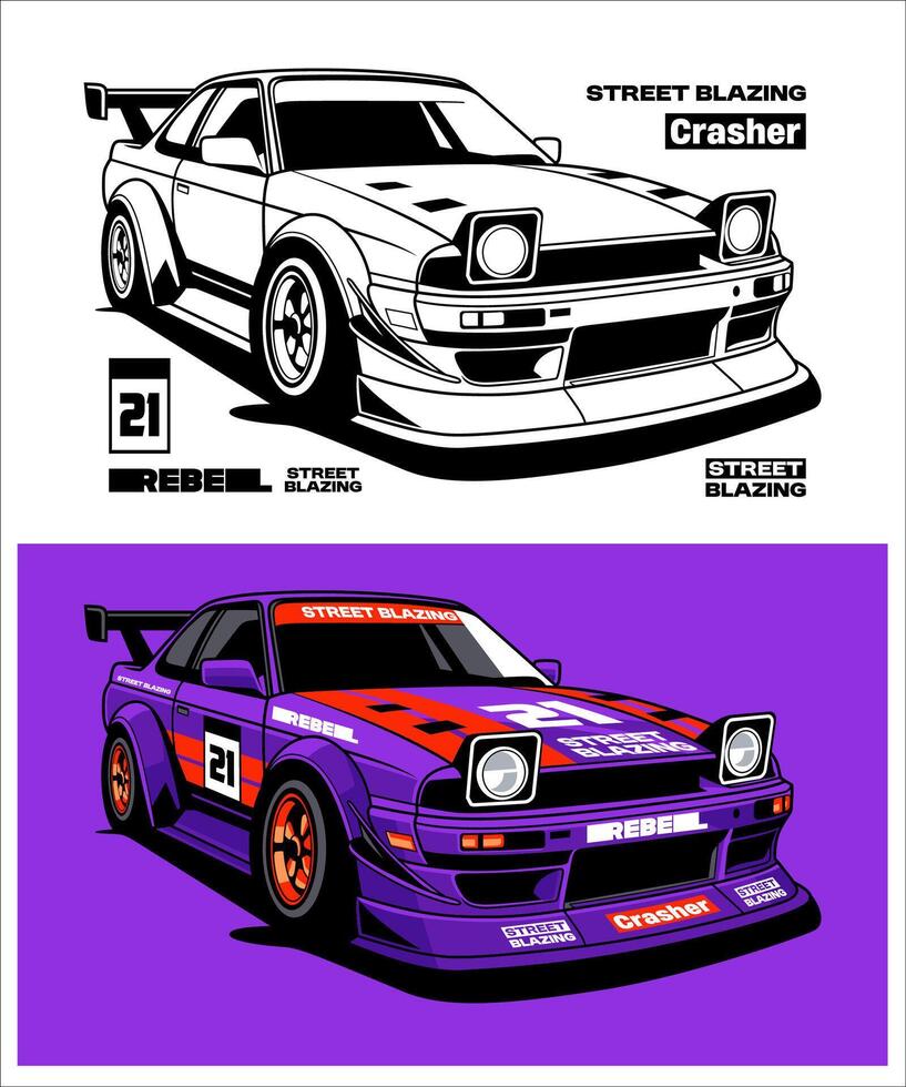 Street Blazing Car Vintage Illustration vector