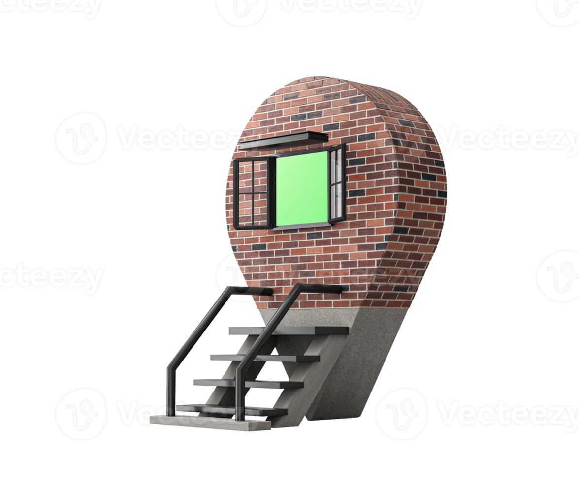 3D Location Navigator Pin Brick Wall Metal Stairs Shop Market Outlet Stores Concept 3D Illustration png