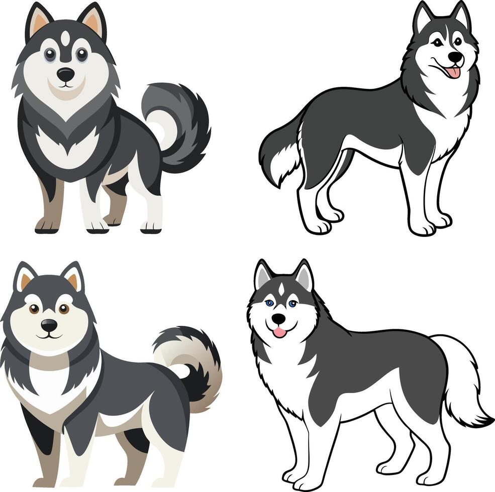 Unique Alaskan Malamute Dog Artwork Set vector