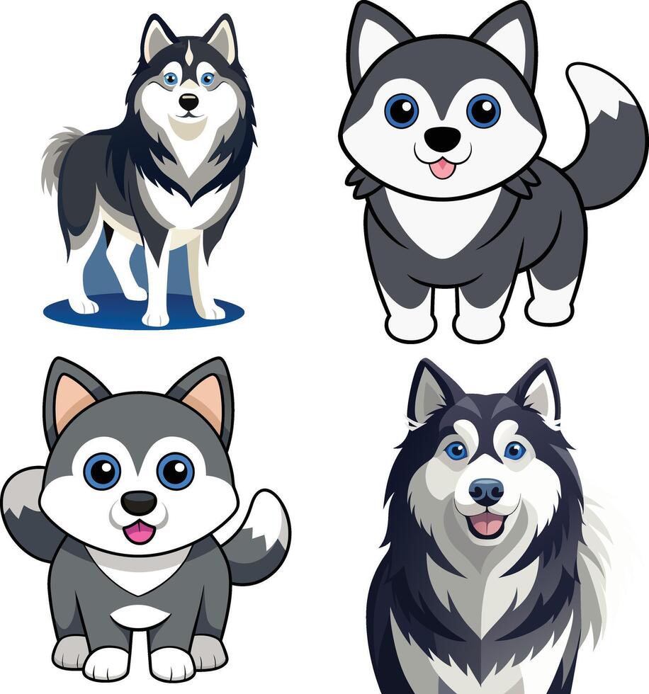 Clipart Graphics of Alaskan Malamute set vector
