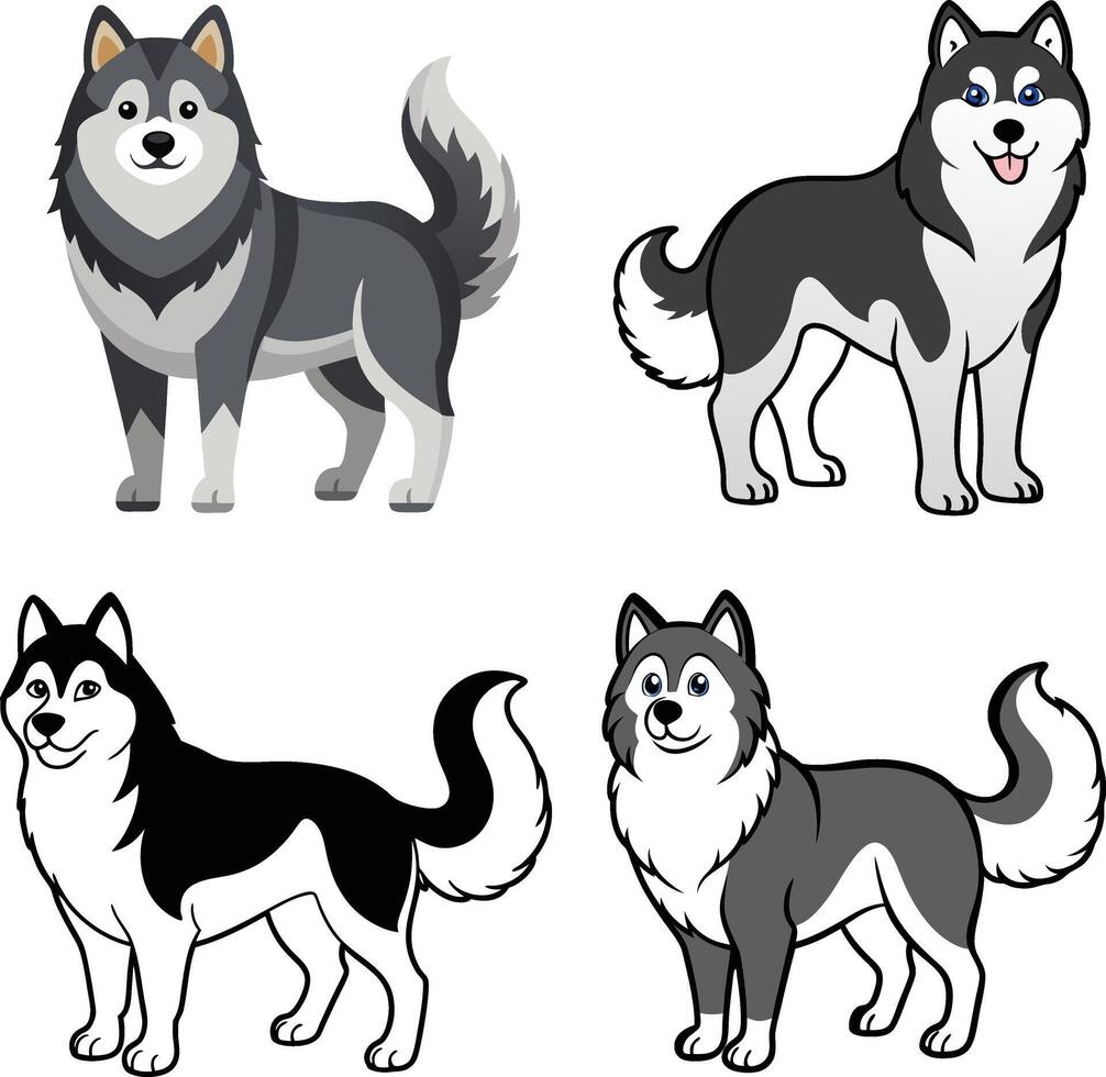 Alaskan Malamute Drawing Set vector