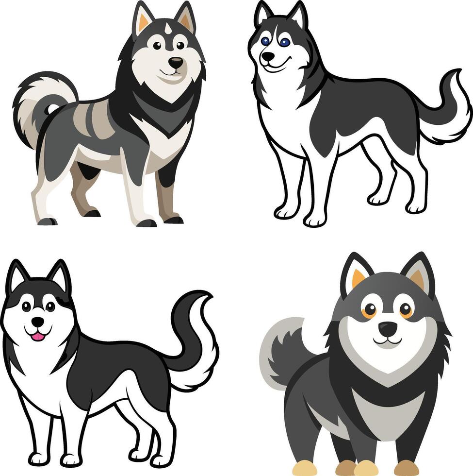 Graphics of Alaskan Malamute set vector
