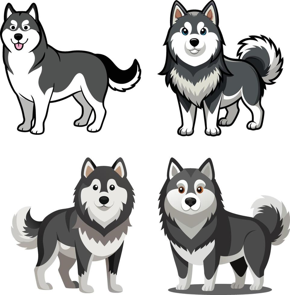 Alaskan Malamute Dog in Clipart Set vector