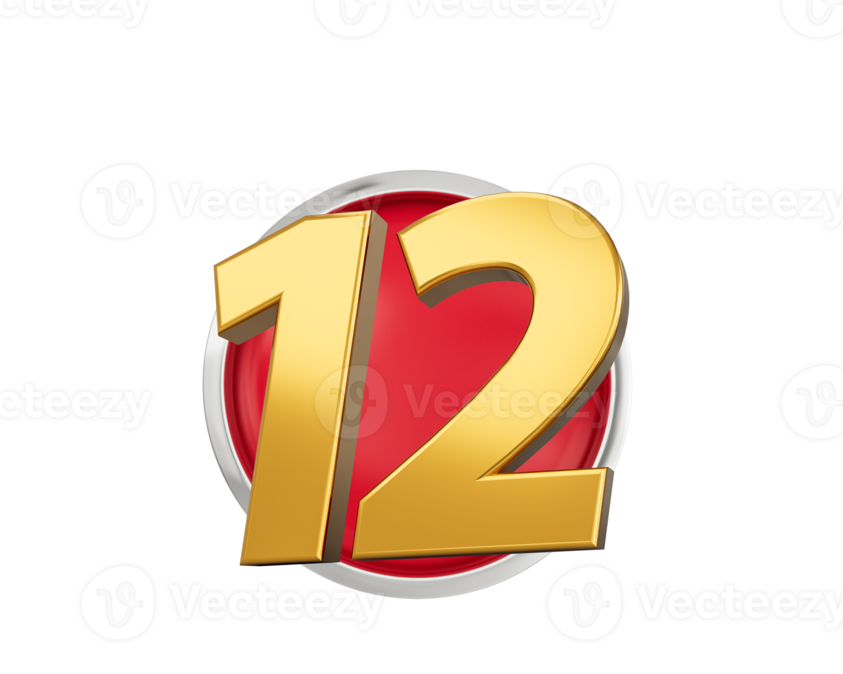Gold Number 12 Gold Number Twelve Rounded Red Icon 3d illustration png