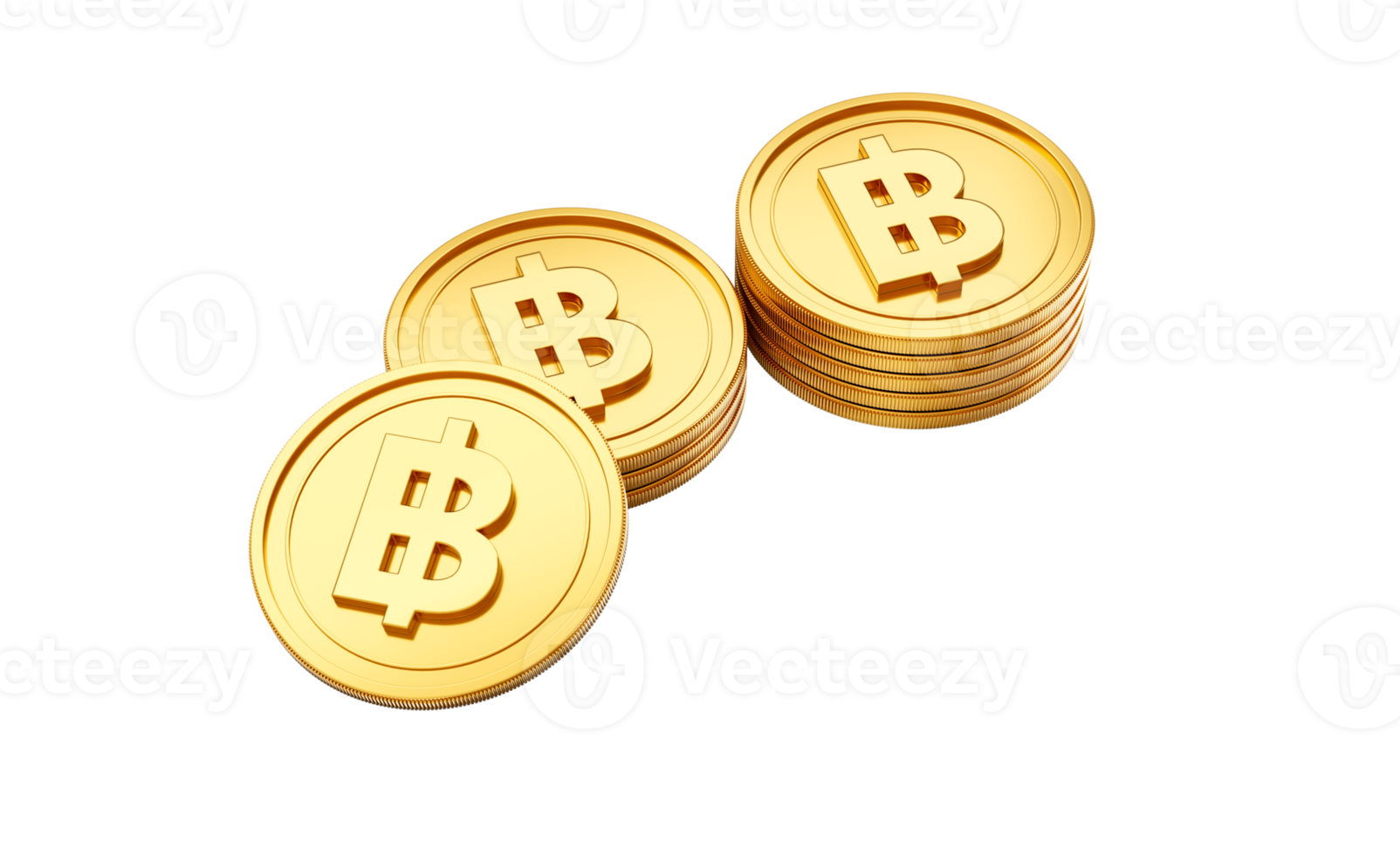 3d Stack Of Golden Thailand Baht Coins Shiny Rounded Coins Stack 3d Illustration png