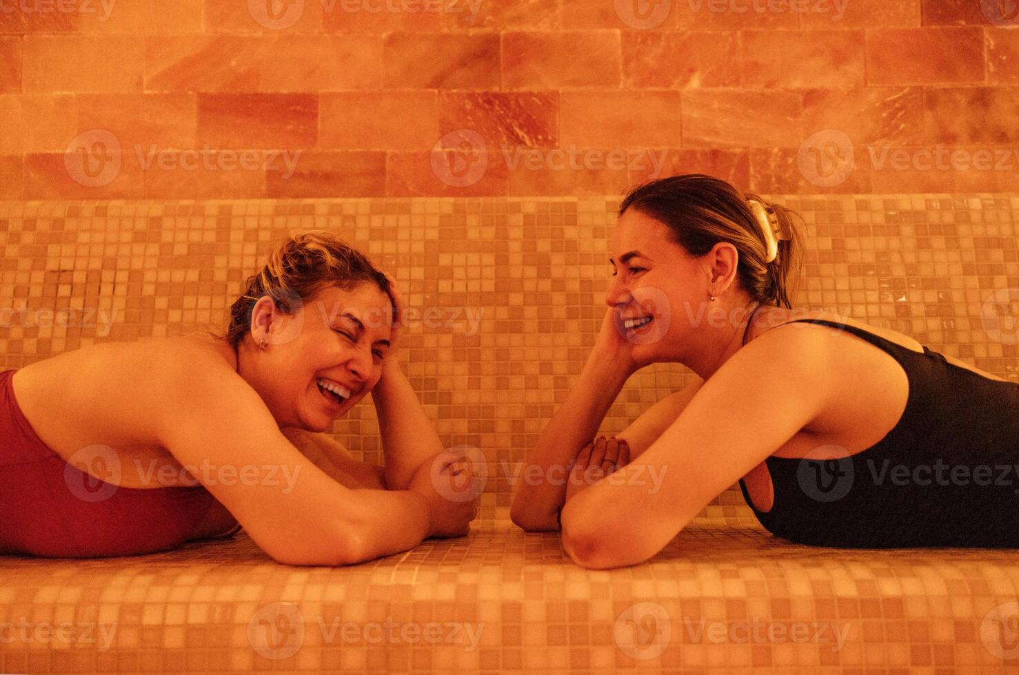 Female clients of a beauty salon or clinic in a halotherapy session. photo