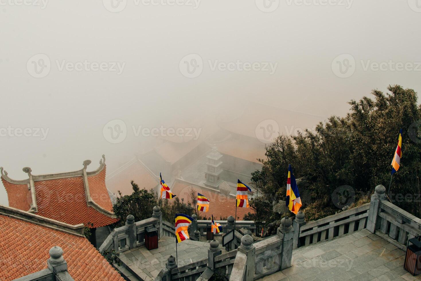 Looking at Fansipan mountain peak at an altitude of 3143m in Sa Pa town, Lao Cai province, Vietnam photo
