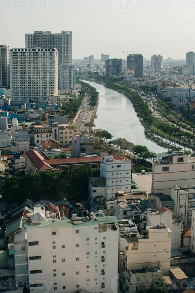 Aerial view of Hanoi skyline cityscape in Cau Giay district photo