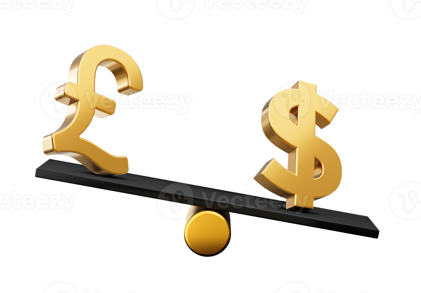 3d Golden Pound And Dollar Symbol On Rounded Black Icons 3d Balance Weight Seesaw, 3d illustration png