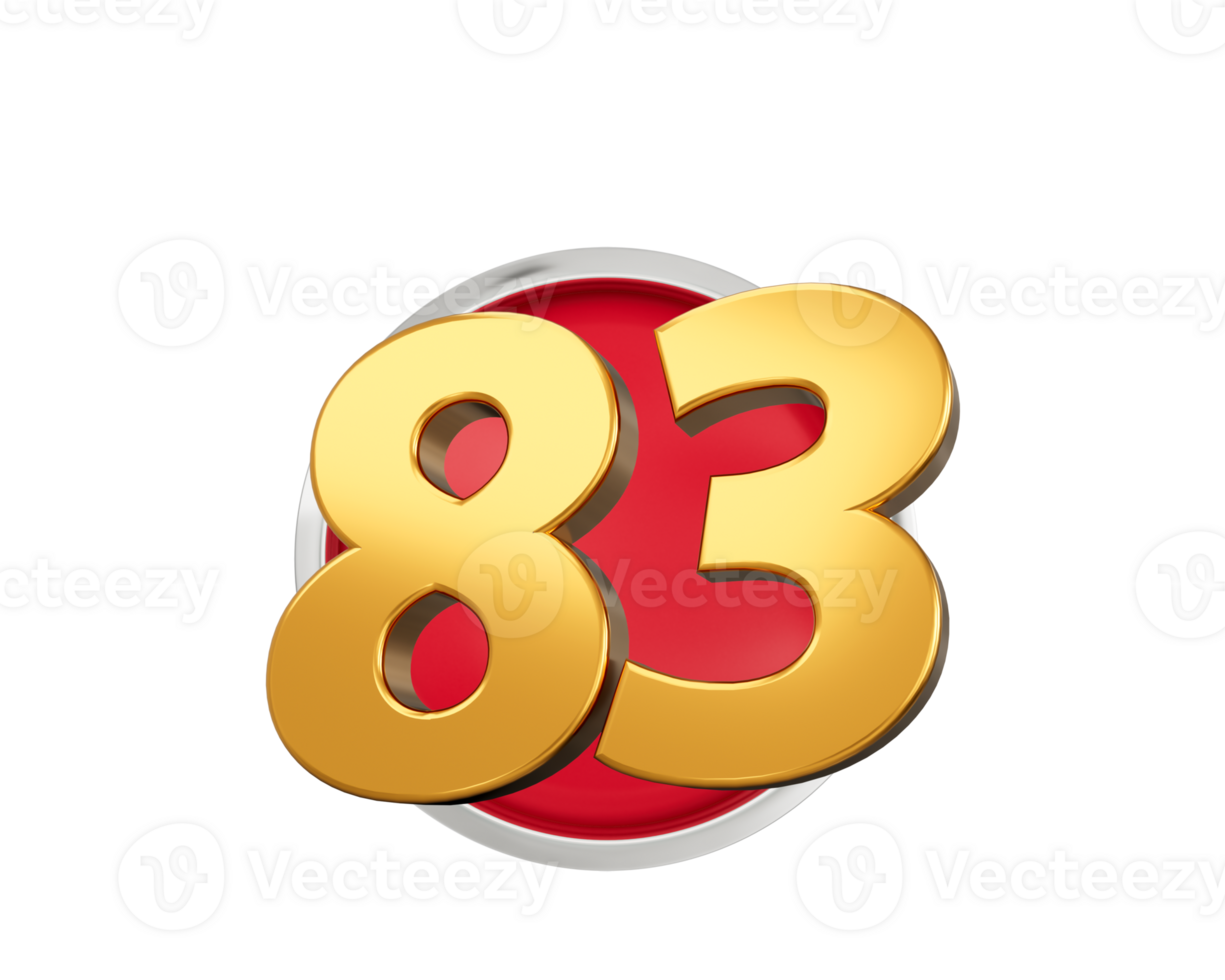 Gold Number 83 Gold Number Eighty Three On Rounded Red Icon, 3d illustration png