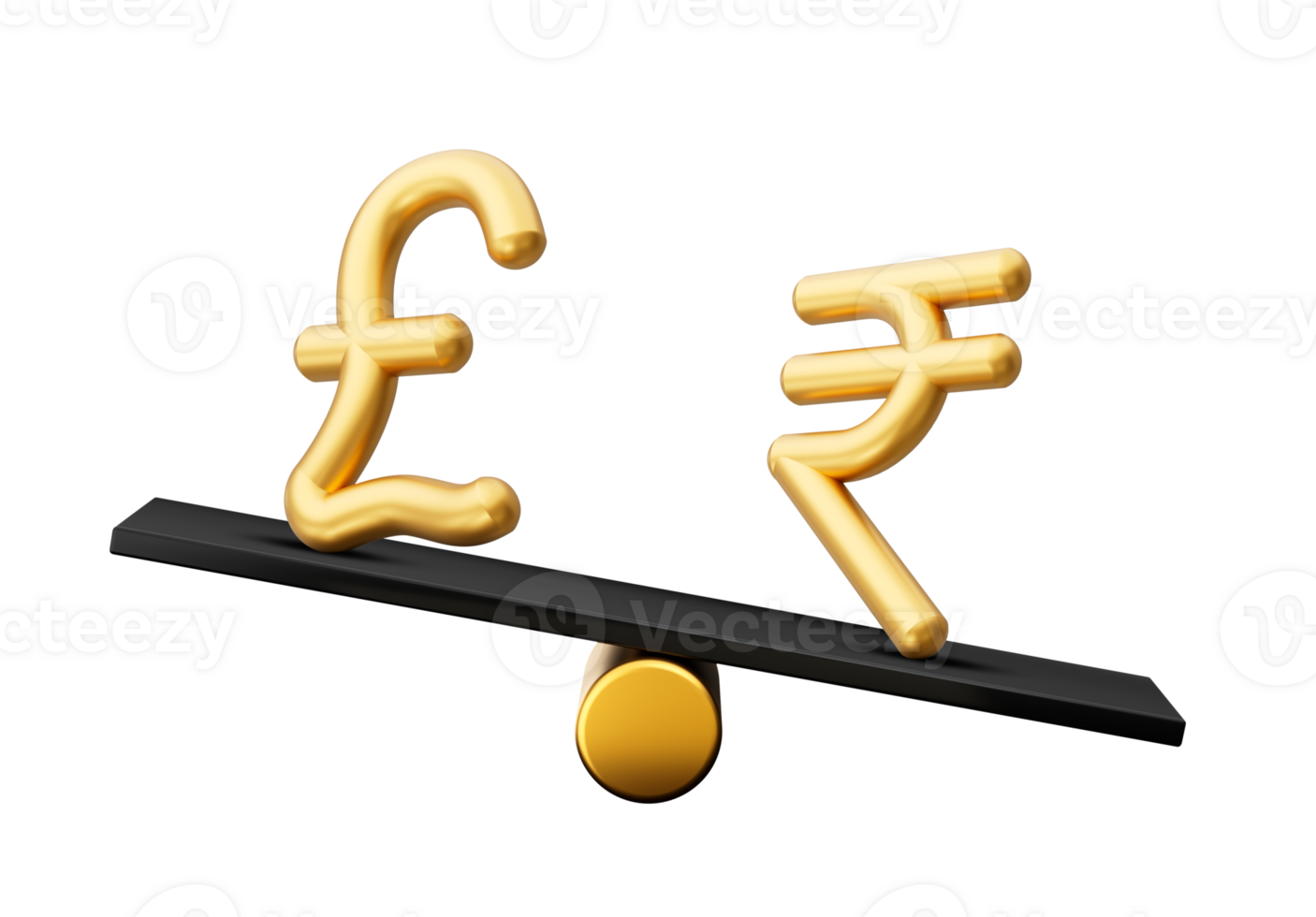 3d Golden Pound And Rupee Symbol Icons With 3d Black Balance Weight Seesaw, 3d illustration png