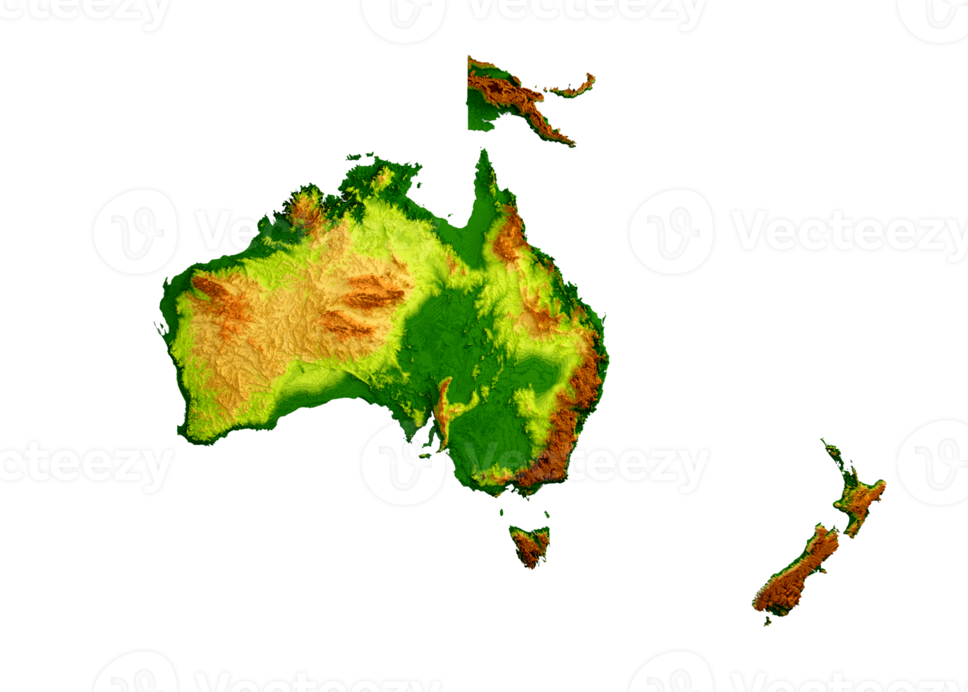 Oceania Map Shaded Relief Color Height Map 3d Illustration png
