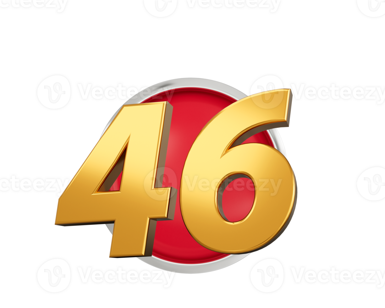 Gold Number 46 Gold Number Forty Six On Rounded Red Icon, 3d illustration png
