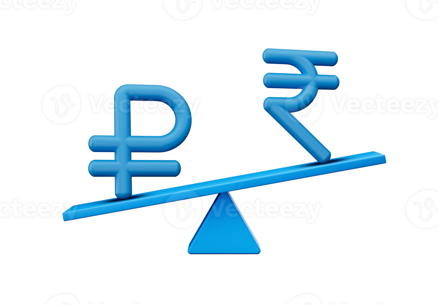 3d Blue Ruble And Rupee Symbol Icons With 3d Blue Balance Weight Seesaw, 3d illustration png