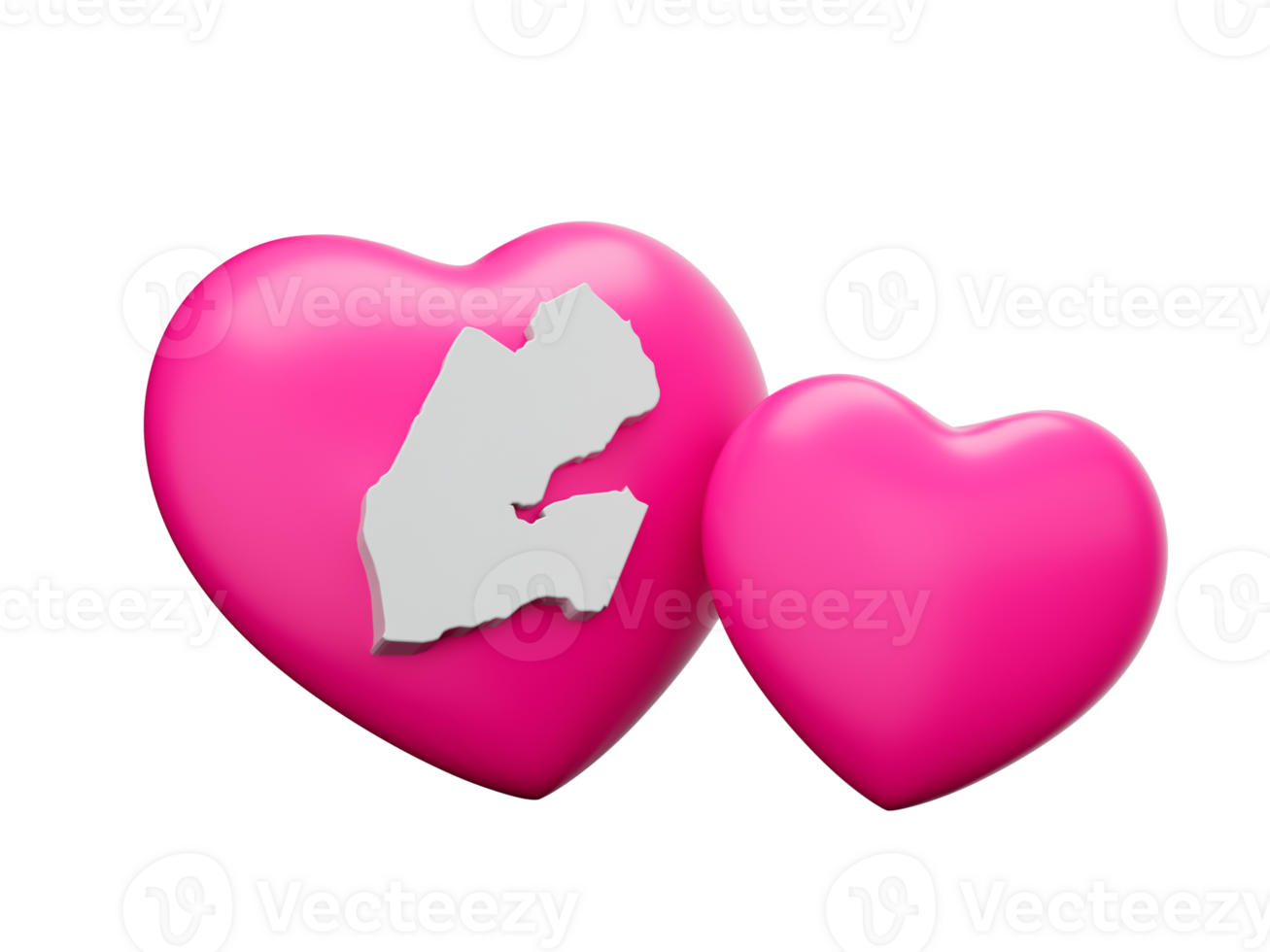 3d Shiny Pink Hearts With 3d White Map Of Djibouti 3d illustration png