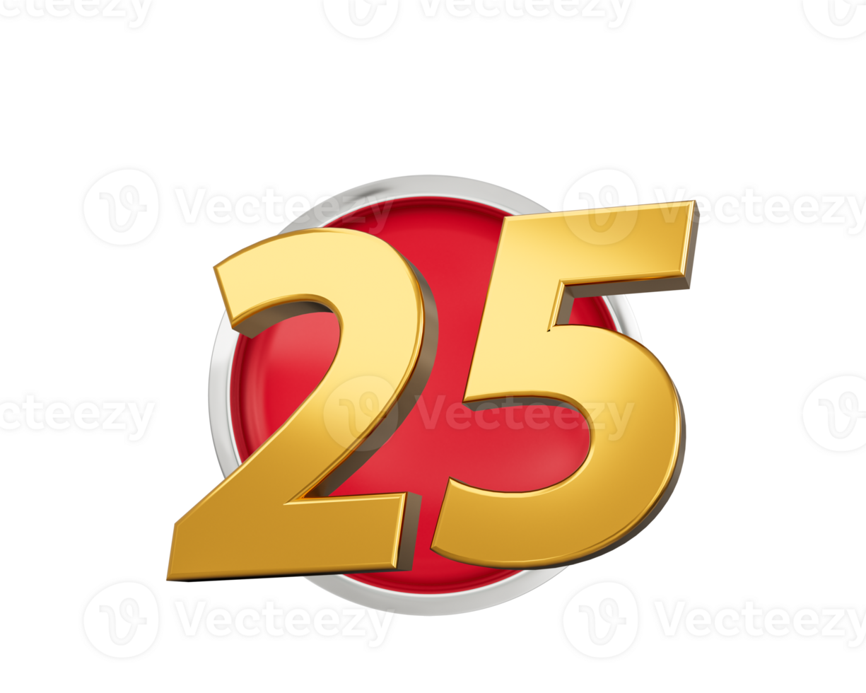 Gold Number 25 Gold Number Twenty Five On Rounded Red Icon, 3d illustration png