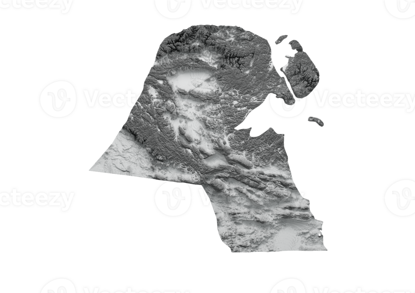 Kuwait Map Flag Shaded relief Color Height map 3d illustration png