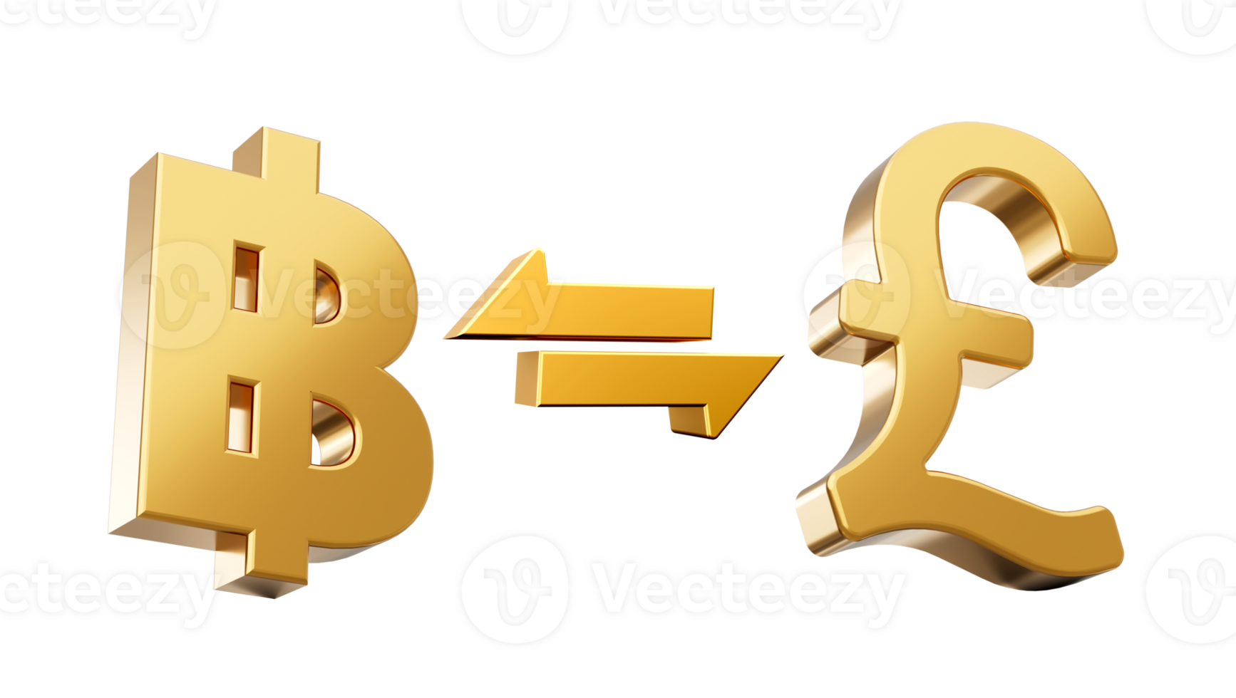 3d Golden Baht And Pound Symbol Icons With Money Exchange Arrows 3d illustration png