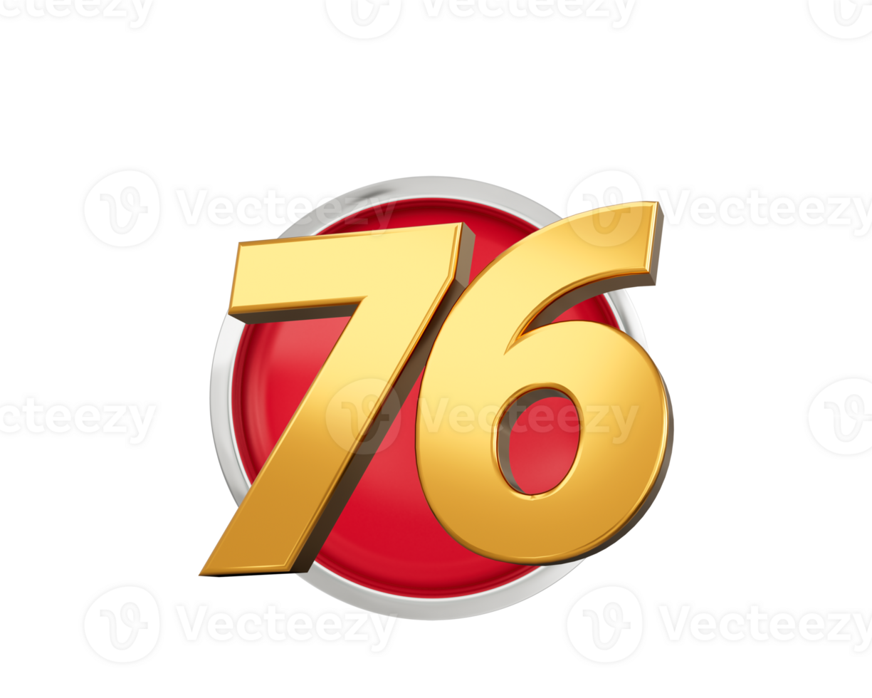 Gold Number 76 Gold Number Seventy Six On Rounded Red Icon, 3d illustration png