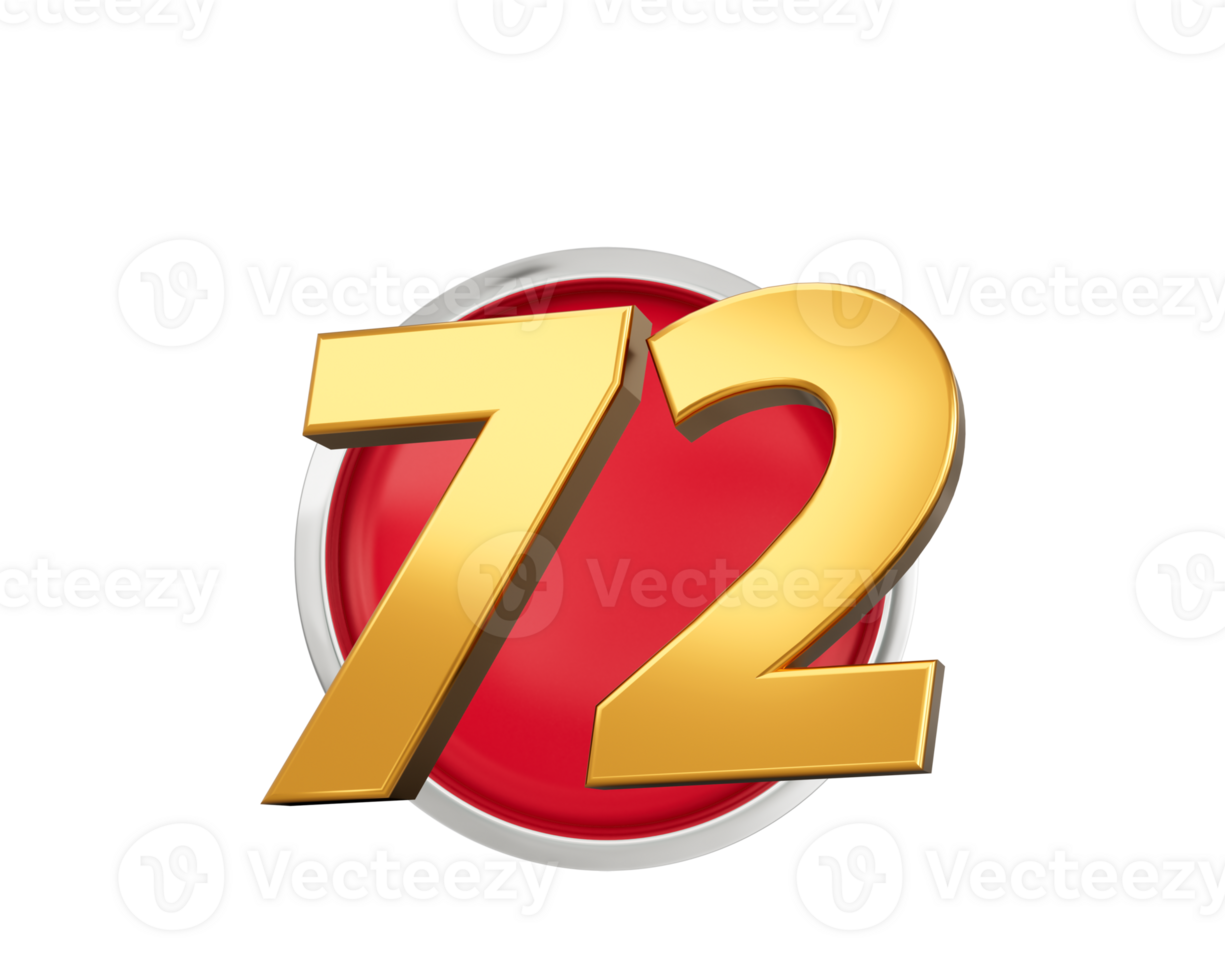 Gold Number 72 Gold Number Seventy Two On Rounded Red Icon, 3d illustration png