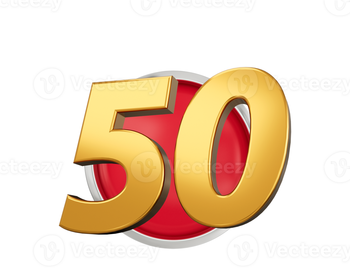 Gold Number 50 Gold Number Fifty On Rounded Red Icon, 3d illustration png