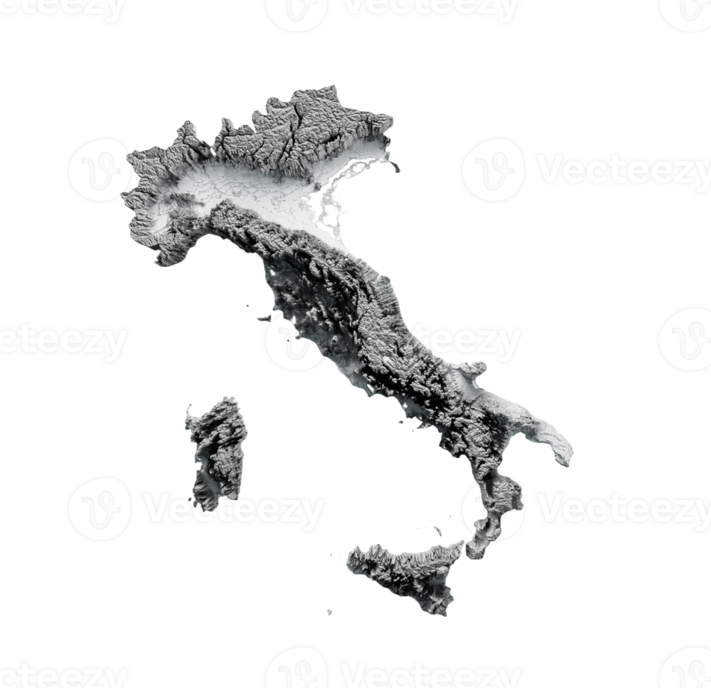 gedetailleerde fysieke kaart van italië 3d illustratie png