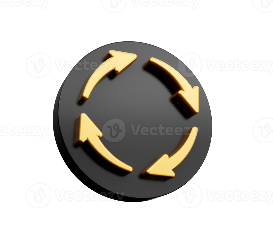 3d Four Golden Arrows Recycle Symbol With Rounded Black Icon 3d illustration png