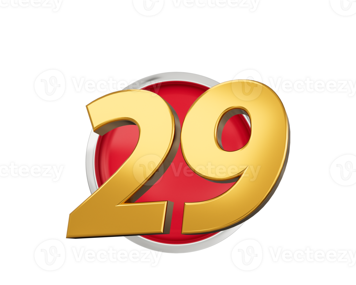 Gold Number 29 Gold Number Twenty Nine On Rounded Red Icon, 3d illustration png