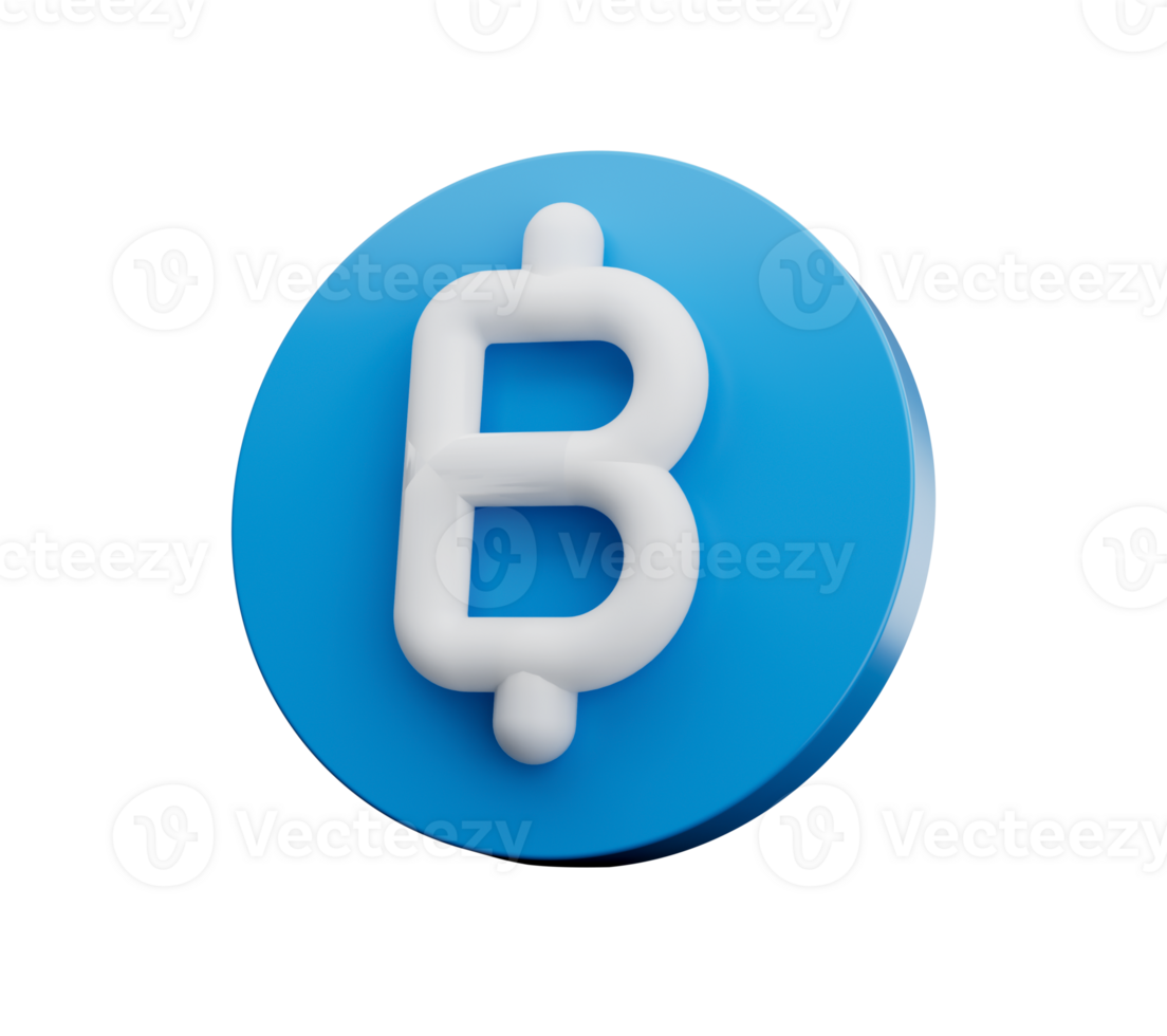 3d White Baht Symbol On Rounded Shiny Blue Icon, 3d illustration png