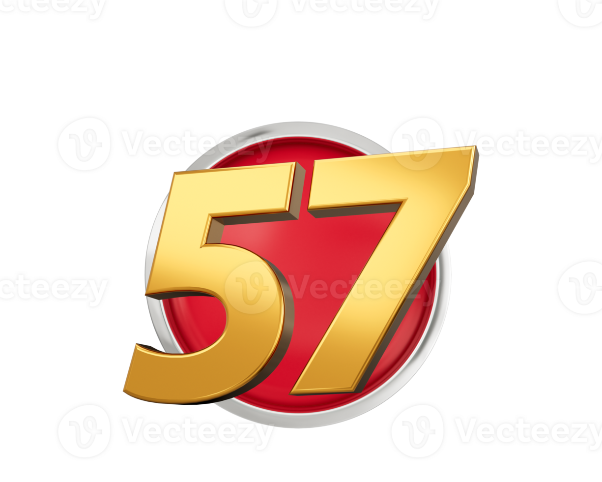 Gold Number 57 Gold Number Fifty Seven On Rounded Red Icon, 3d illustration png