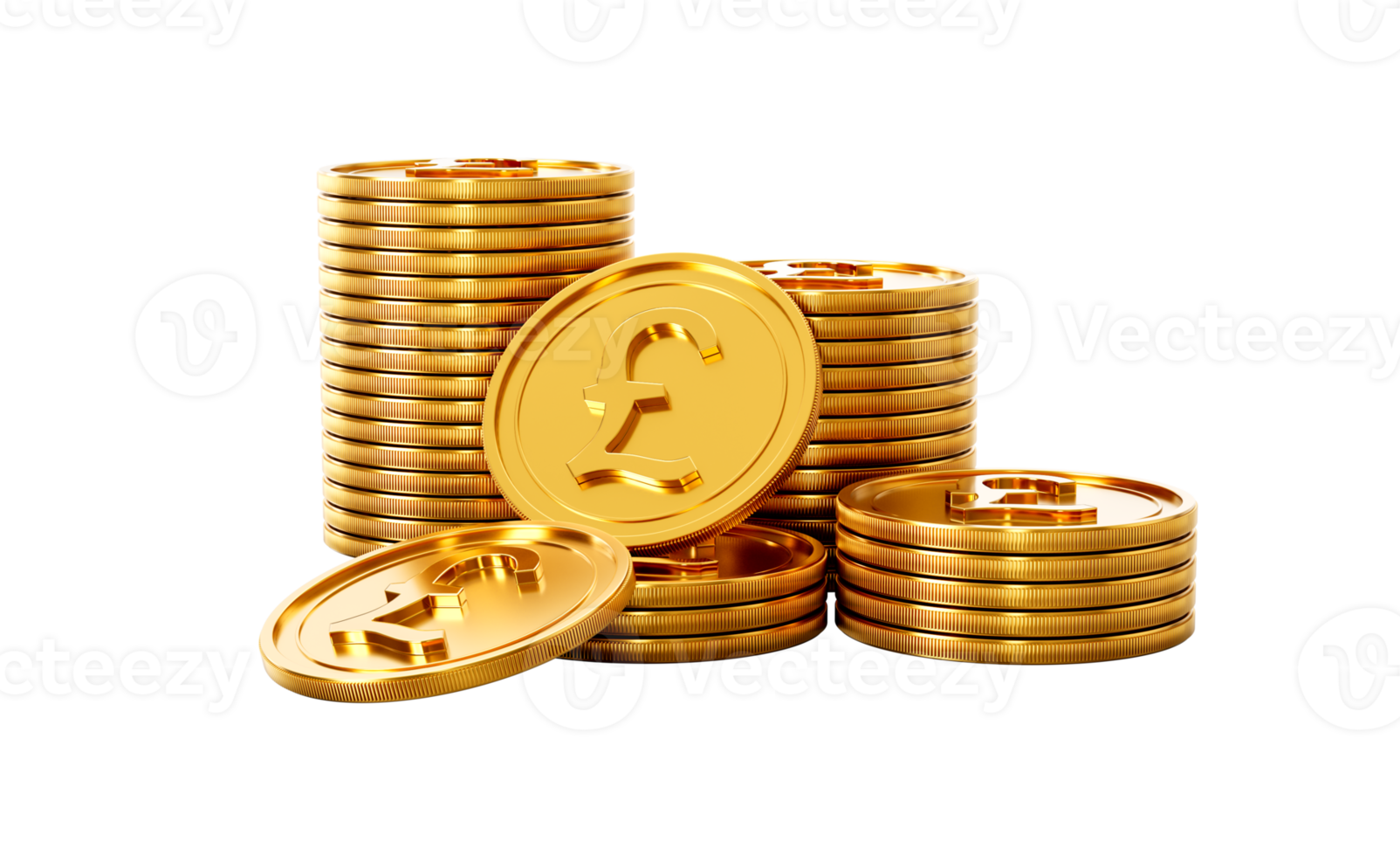 3d Stack Of Golden British Pound Coins Shiny Rounded Coins Stack 3d Illustration png