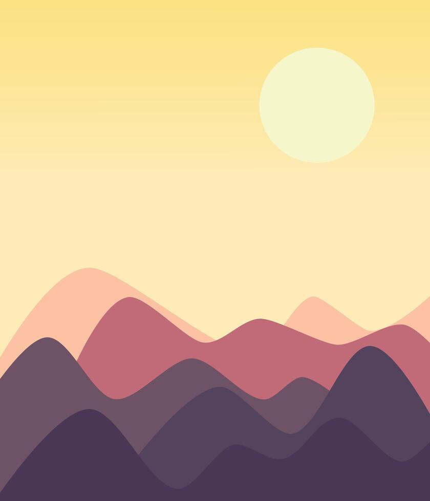 Sunset in the mountains. Landscape background. Gradient sky. vector