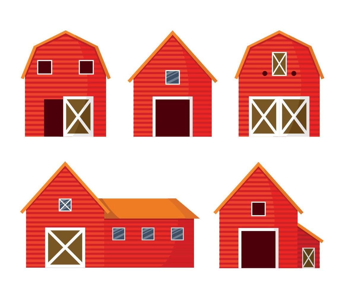 Set of red barns on a white background. vector