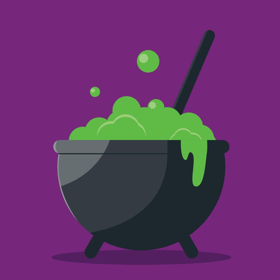 Cauldron with green potion. Concept for Halloween. vector