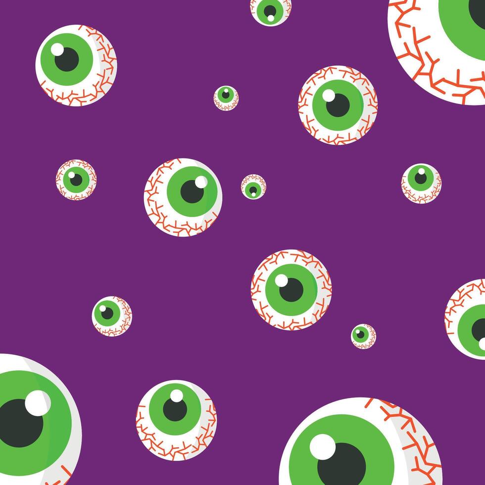 Seamless pattern with green eyes on purple background for printing. Halloween, birthday, parties. vector