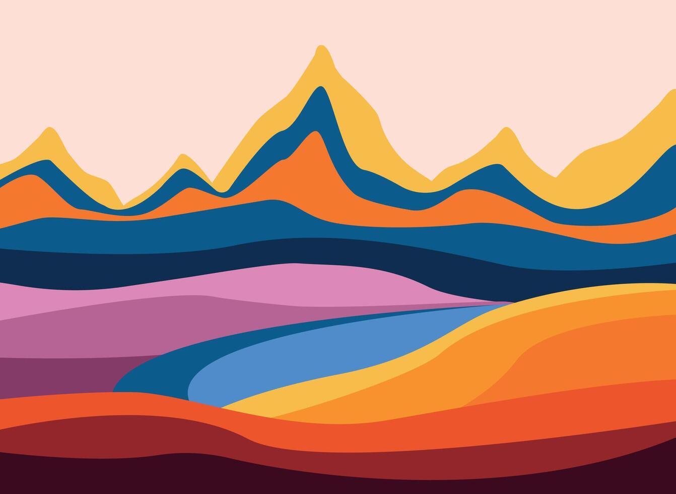 Abstract landscape with mountains and river. vector