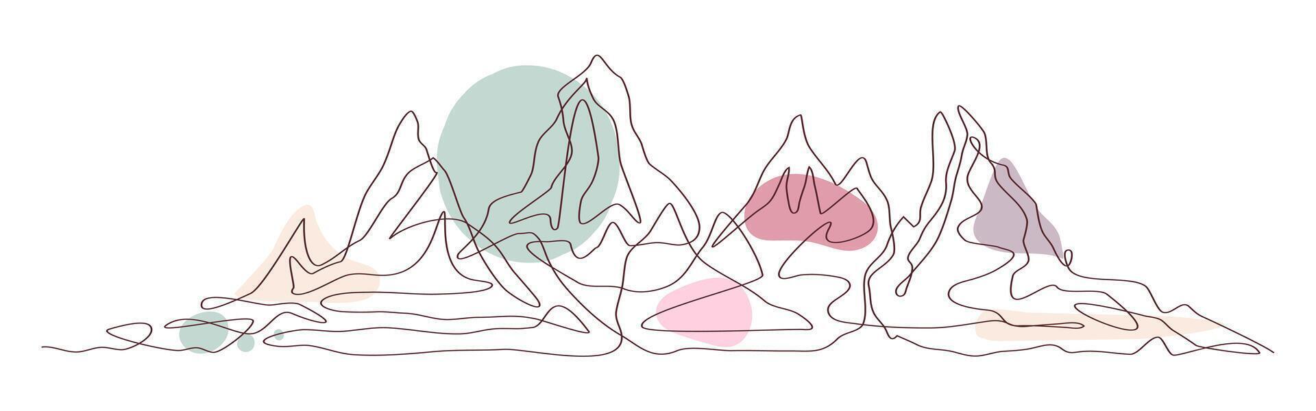 Mountain one line art boho color styl vector