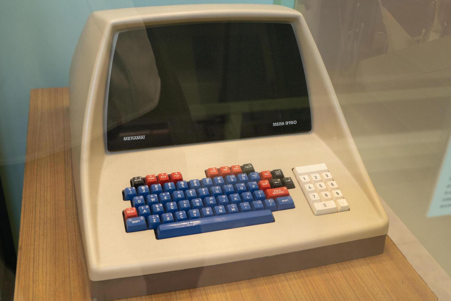 The first old computer MERAMAT MERA 9150. Date of creation1988. Retro device. Poland, Warsaw - July 28, 2023 photo