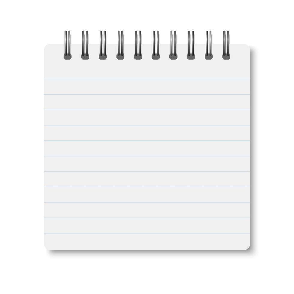White realistic a6 notebook opened with shadows vector