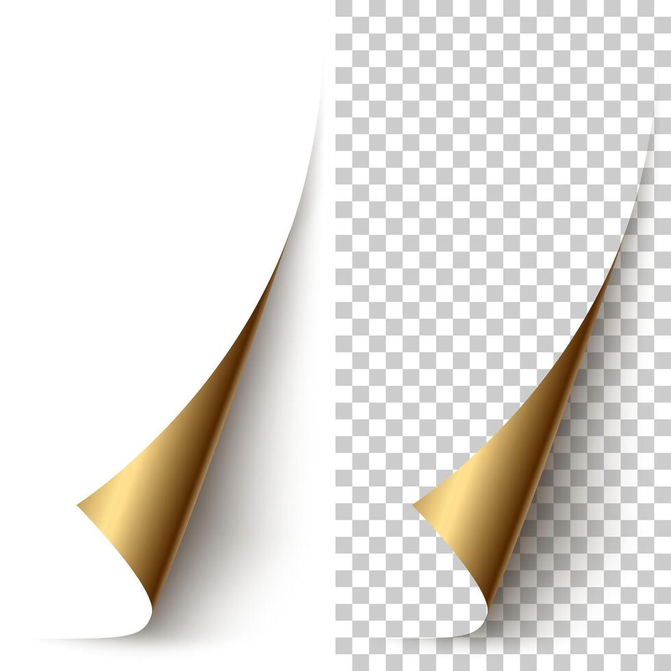 golden foil vertical paper corner rolled up vector