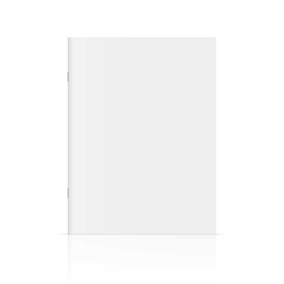 realistic standing 3d magazine mockup with white blank cover vector