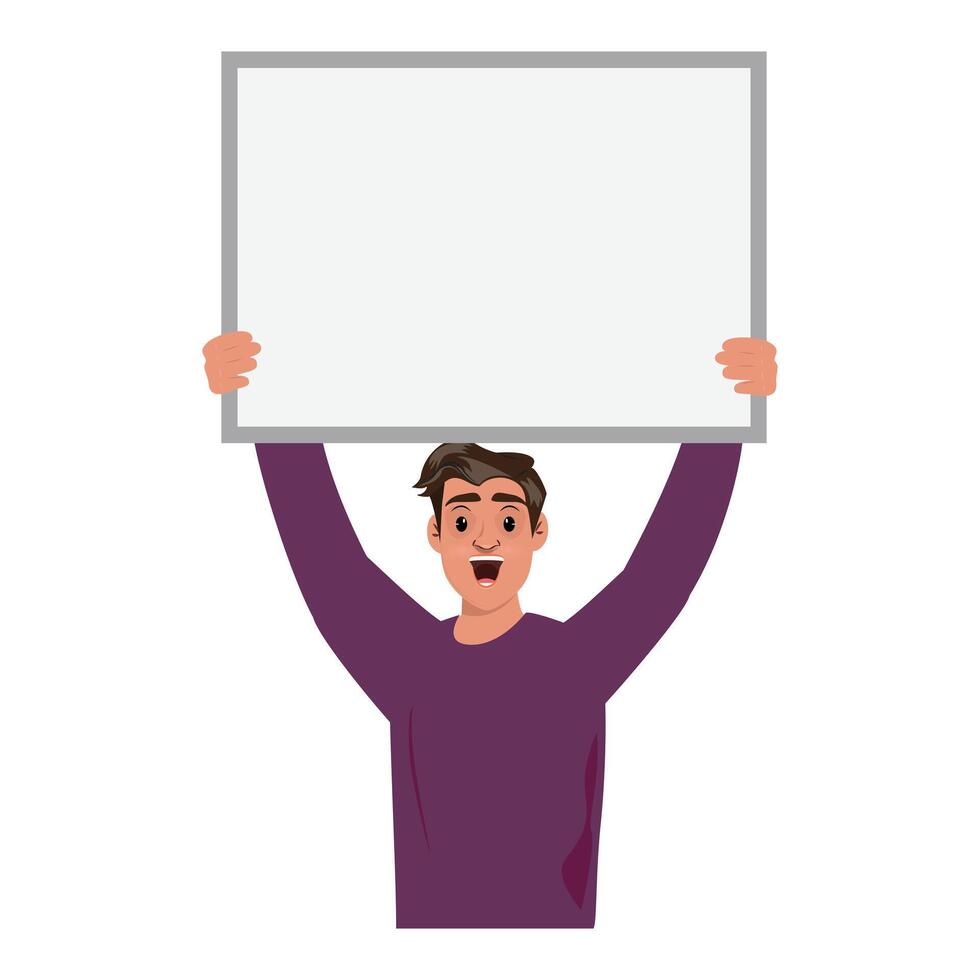 Cheerful youth holding an empty banner above, eager for personalised messages vector