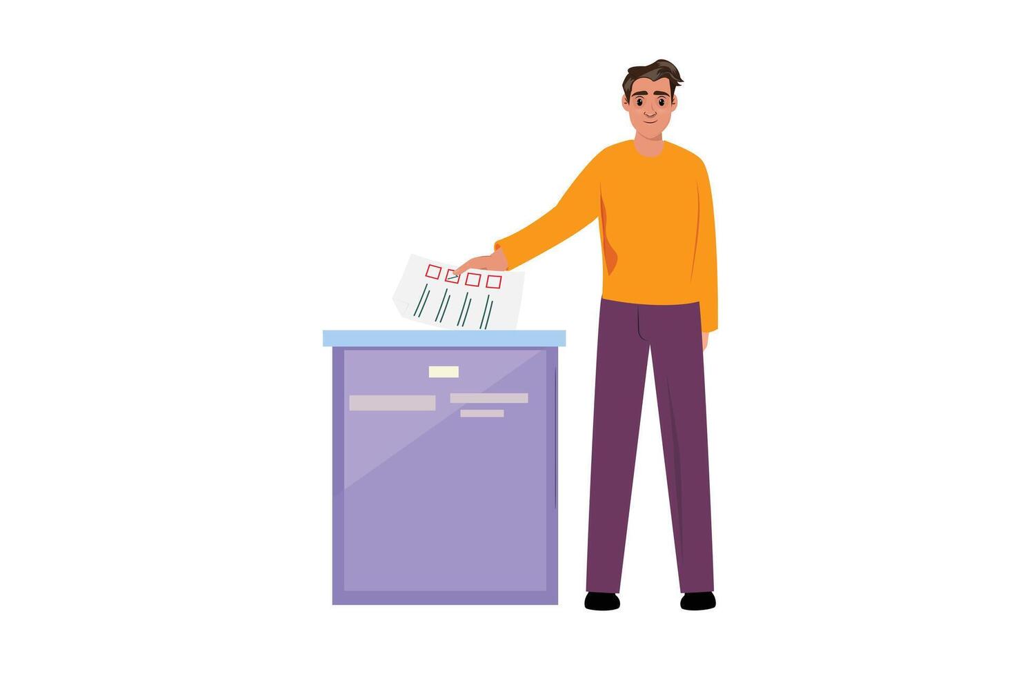 Individual submitting voting document into a secure ballot box vector