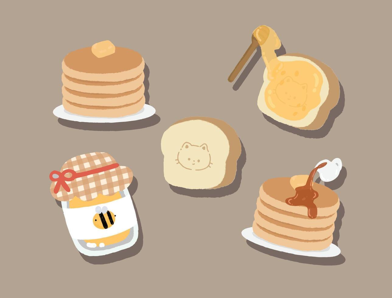 Set of breakfast pancakes hand drawn vector