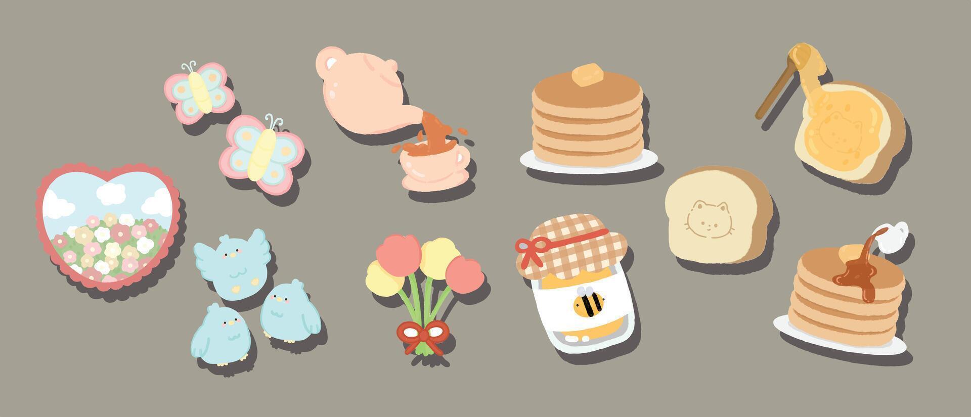 Set of breakfast pancakes hand drawn vector