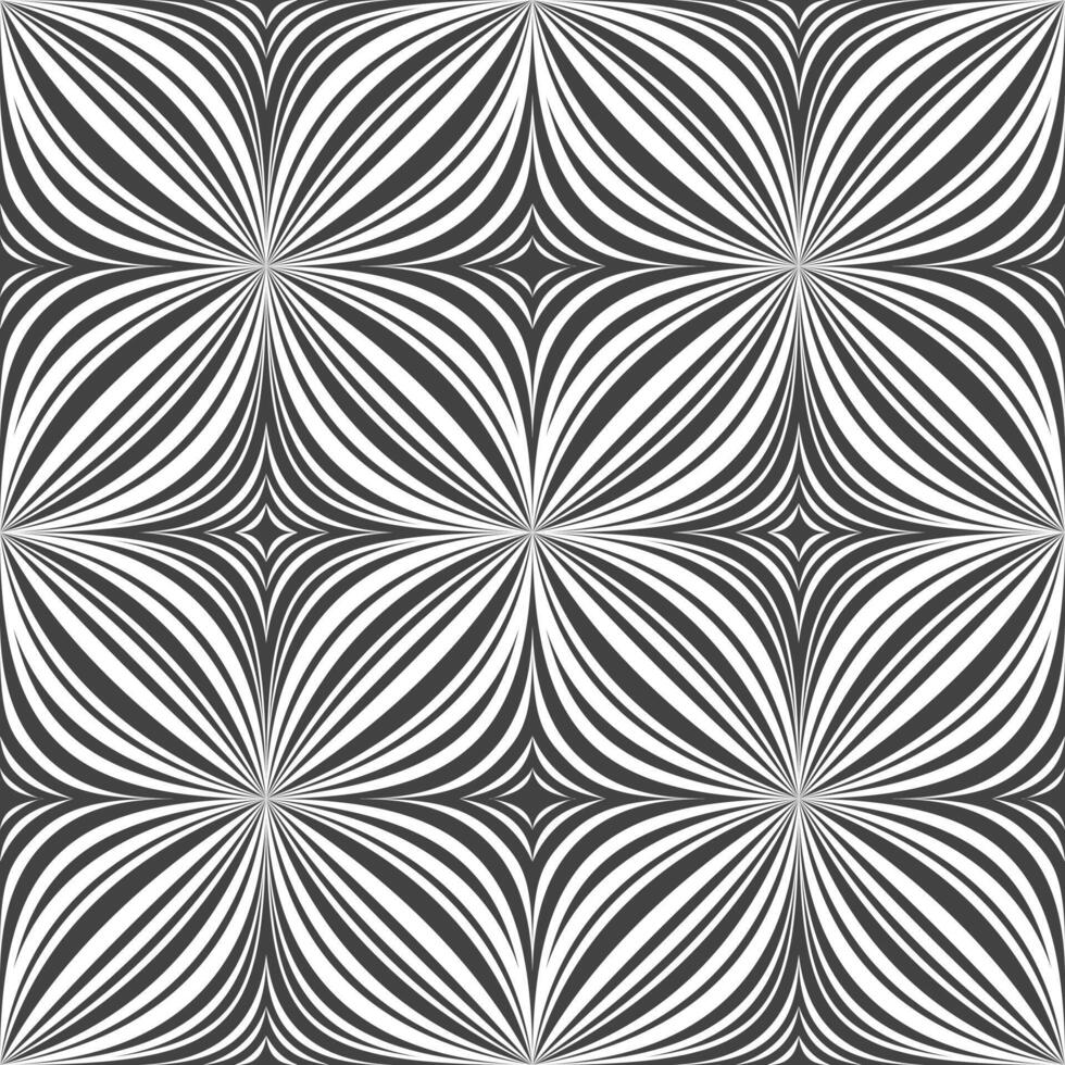 Arced lines form a petal in a square creating a seamless meditative black and white pattern. vector