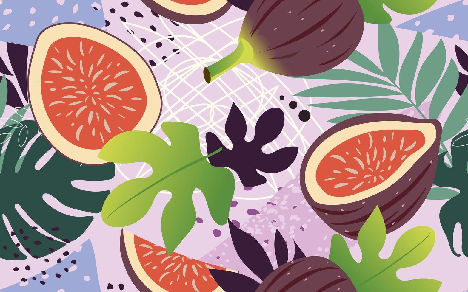 Oriental background of plants, figs and tropical leaves form a beautiful contemporary seamless pattern. vector