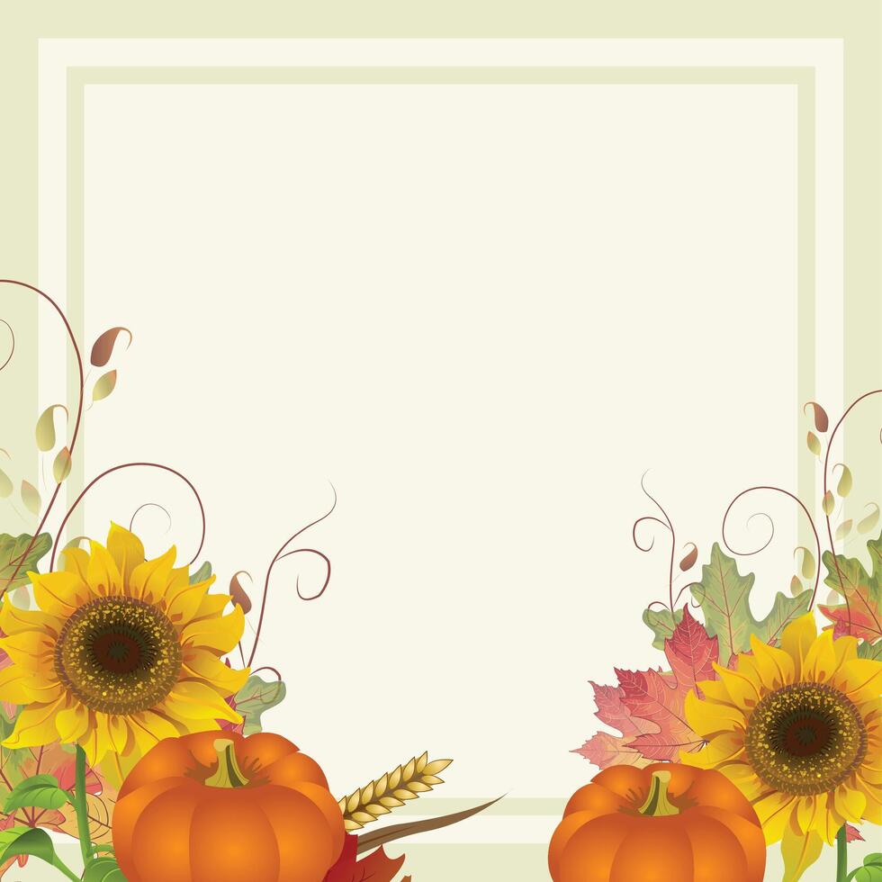 Autumn fall frame background withleaves, pumpkins and sunflowers vector